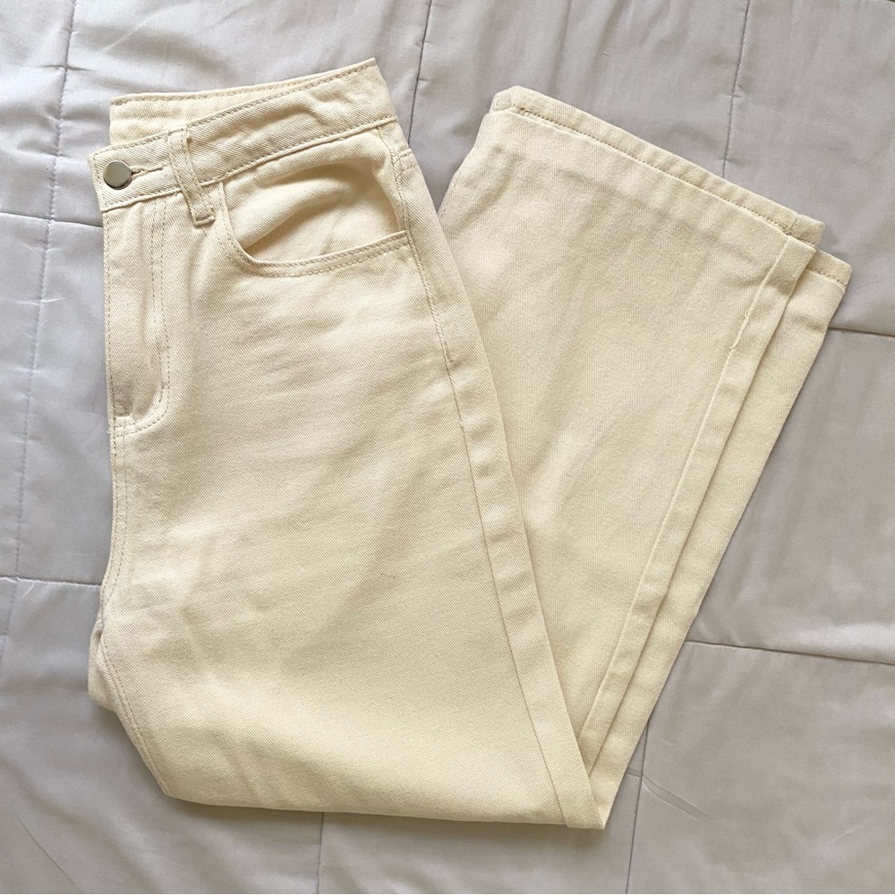 PETITE Cream Straight Leg Women's Jeans